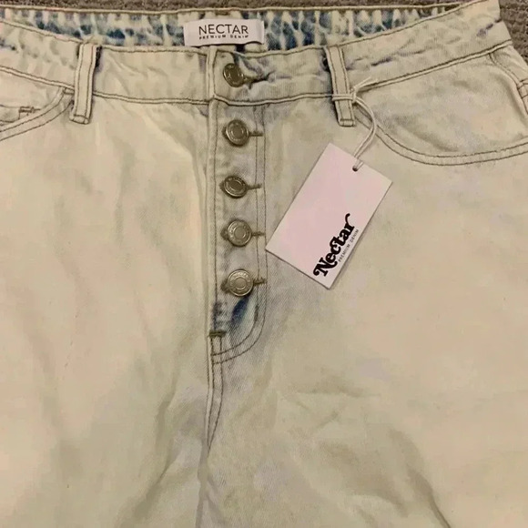 Nectar Stone Dust - Distressed Button Up Mom Jeans with Let Out Hem - Picture 5 of 7